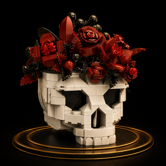 Vaso Caveira com Rosas — Blocos de Montar