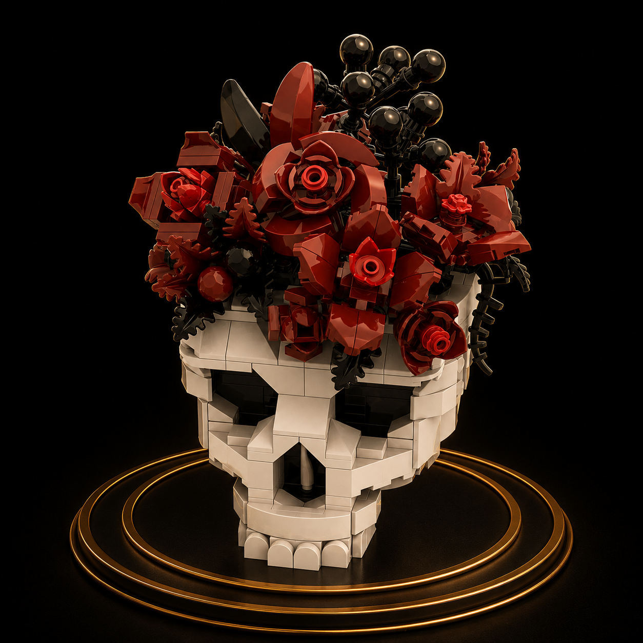 Vaso Caveira com Rosas — Blocos de Montar
