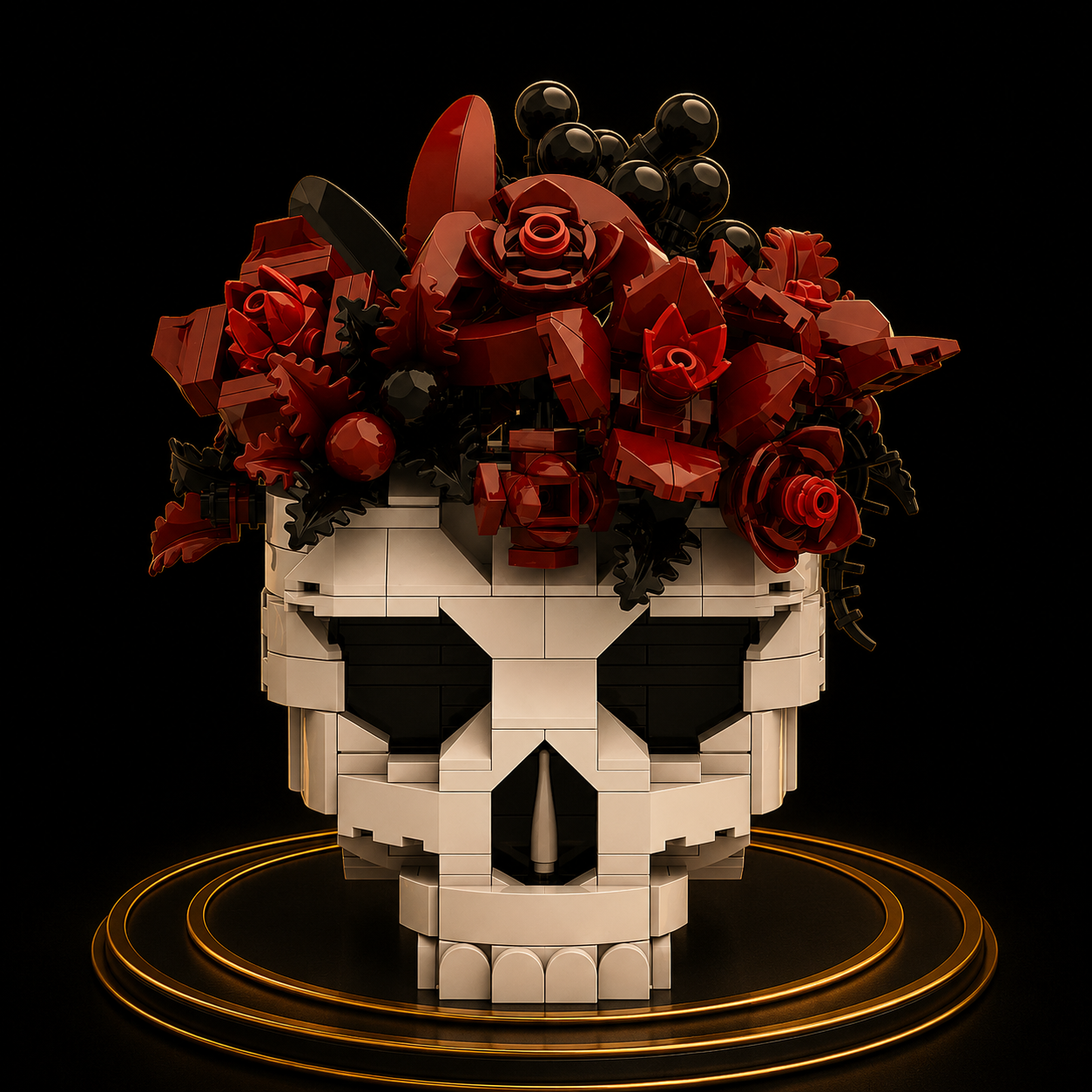 Vaso Caveira com Rosas — Blocos de Montar