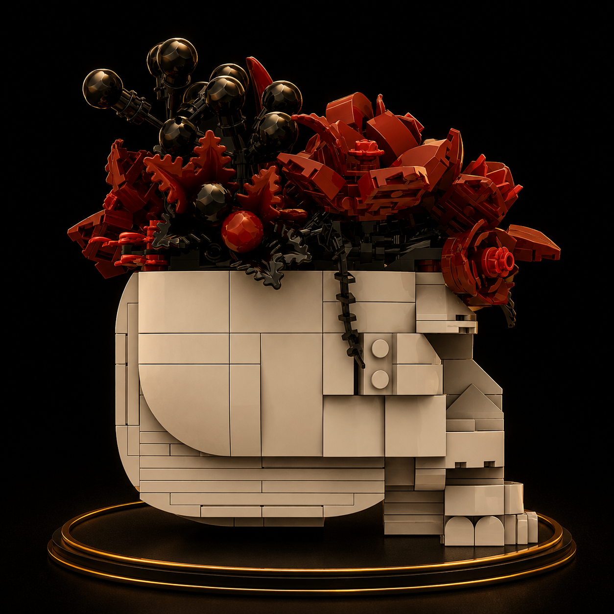 Vaso Caveira com Rosas — Blocos de Montar