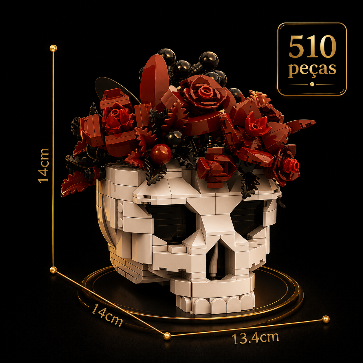 Vaso Caveira com Rosas — Blocos de Montar